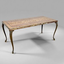 Tavolino antico rettangolare in ottone e alabastro tavolo basso da salotto marmo