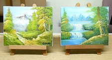 PAIR MINIATURES OIL ON CANVAS