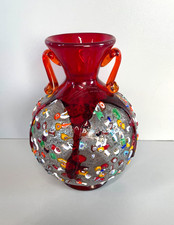 VASO VETRO SOFFIATO MURANO MURRINA SINFONIA IMPERIO ROSSI MILLEFIORI ANFORA 1990