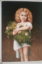 Quadro Dipinto a Mano Olio Su Tela ANGELI E BAMBINI 60x90 CM con  TELAIO ART16