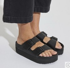 Sandali Birkenstock Papillio Arizona Flex Exqisite Platform in pelle nera taglia 39 