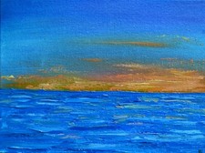 Dipinto ad olio originale paesaggio marino astratto mare calmo tramonto picco...