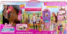 Barbie - Playset Stalla, con bambola e cavallo,6 aree di gioco e 25 accessori 3+