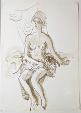 EMILIO PAMPIGLIONE Opera Originale 35x50 Ritratto Arte Bozzetto Modella 1987