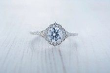 Anello regalo donna 3 ct taglio tondo acquamarina naturale e diamanti oro bianco massiccio 14 carati