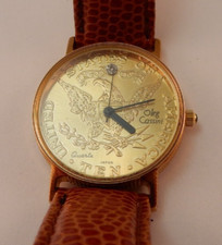 Orologio Uomo Vintage OLEG CASSINI Dieci Dollari Tono Oro Moneta Grande Sigillo Aquila