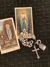 Corona Rosario Cm 49 Alpacca E Madreperla Madonna Di Lourdes Santini Omaggio  