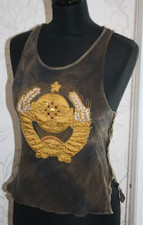 Canotta/gilet vintage anni 90 VOYAGE PASSION ITALIA verde oro croce applicazione esercito