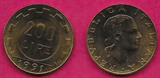 ITALY 200 LIRA 1991R UNC WOMAN