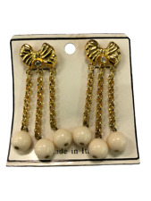 ORECCHINI PENDENTE FIOCCO ORO E BRUILLANTINO BIGIOTTERIA VINTAGE ANNI 70-90 CM 6