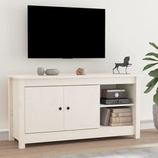 Mobile TV Bianco Legno Massello di Pino 103x36,5x52 cm con 2 Ante Include Fissaggio a Parete