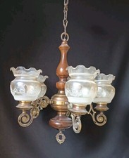  Lampadario antico ottone e legno e vetro vintage illuminazione plafoniera