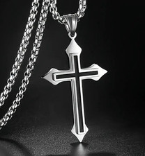 Collana uomo con croce rosario in acciaio da uomo