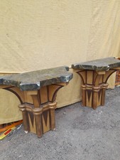 COPPIA CONSOLINE-MENSOLE-CAPITELLI LEGNO INTAGLIATI E DORATI - 1940 EMILIA