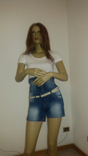 OUTFIT COMPLETO LOTTO STOCK JEANS SHORT VITA ALTA + SHIRT BIANCO DONNA USATO S