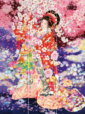 Geisha ragazza giapponese fiori giardino ceramica piastrelle murale backsplash