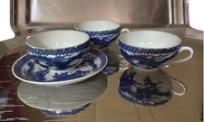 Tazzina 3 Unique Japanese Eggshell Porcelain Tea Cup Set Blue Dragon Fine Bone