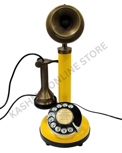 Yellow retro rotary telephone - rotary,