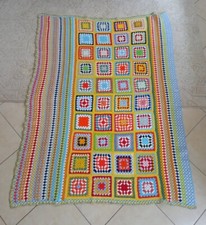 Vintage Coperta Nonna Colorata Patchwork Crochet Uncinetto 190x143 cm circa