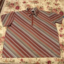 CHERESKIN Mens Retro Stretch Polo Shirt Size XL Diagonal Multicolor Stripes