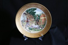 piatto porcellana Bavaria incisione oro zecchino scena campestre animali anni 70