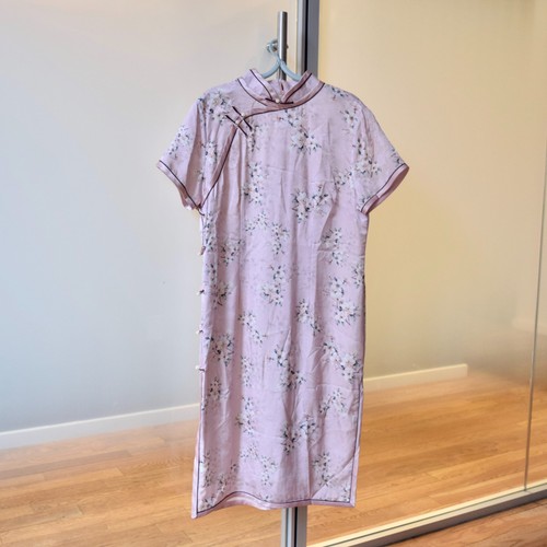 Abito midi qipao rosa - midi, bianco
