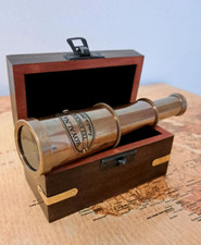 TELESCOPIO IN OTTONE + COFANETTO IN LEGNO IDEA REGALO VINTAGE ROYAL NAVY