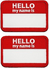 Hello My Name is Blank Name Tag Patch Ricamata |2PZ -FERRARE O CUCIRE 3"X2"