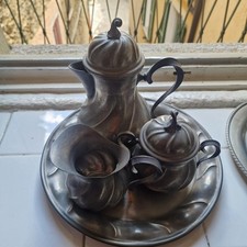 Servizio da the in peltro battuto a mano vintage originale 