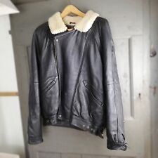 Giacca, bomber, pelle nera e montone bianco, Vintage, Garpell Made in Italy