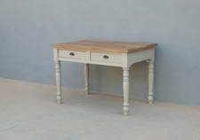 Tavolo due cassetti laccato Shabby Chic, top in platano, fine '800 - L 116 cm!