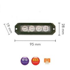 Luce Lampeggiante Strobo Arancione 95mm 4 LED 12V/24V Auto Camion Omologato