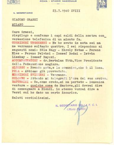 1940 ciclismo roma - 1940, lettera