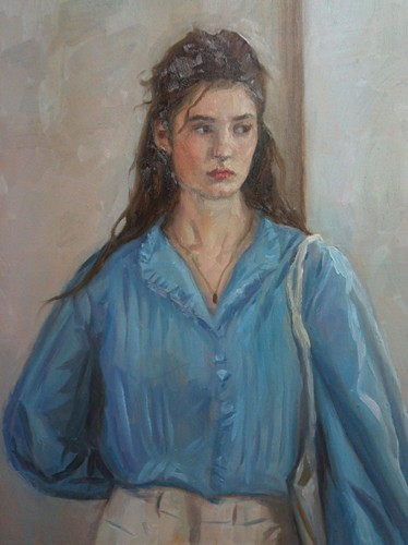 Una signora blu quadro - signora,