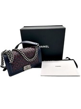 Chanel boy bag media blu pelle