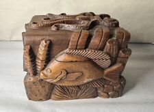 Portagioie nautico vintage intagliato a mano pesce polpo di Roatan Honduras