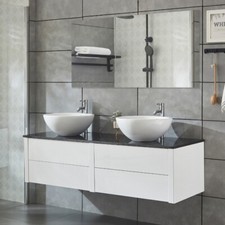 MOBILE BAGNO BIANCO MOBILI DOPPIO LAVABO APPOGGIO SPECCHIO PER ARREDO MODERNO |4