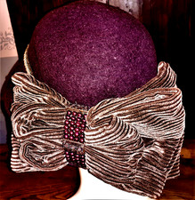 Cappello larga tesa bordeaux fiocco hat chapeau vintage usato 