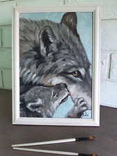 Lupo e cucciolo dipinto olio