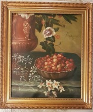 quadro dipinto A MANO SU TELA cornice GIGLIO+DIST. IN LEGNO  FOGLIA ORO  66X76CM