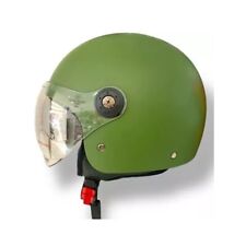 Casco Demi Jet Verde Militare con Visiera Elicottero Omologato per Moto Scooter