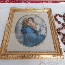  Antico quadro con Madonna e Gesù Bambino+rosario in legno da appendere