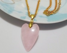 1pz collana 50cm acciaio inox con pendente cuore Quarzo rosa naturale 32x20mm