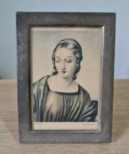 Antica cornice rettangolare in argento e legno con immagine sacra anni 50