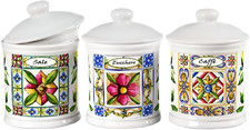 Set 3 Barattoli Con Coperchio in Ceramica 13X15 Cm Sale, Zucchero E Caffè - Cont