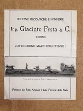 Officine meccaniche Giacinto Festa Torino Tornio cannoni 152 Pubblicità 1918