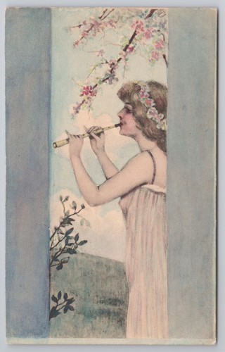 Art nouveau woman playing - art,