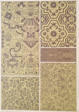 ANTICA STAMPA A COLORI DEL 1887 - RINASCIMENTO FRANCESE - STOFFE