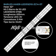 KIT 3 BARRE STRIP LED HAIER LED315D10-07(B) LED315D10-ZC14-07(A)
