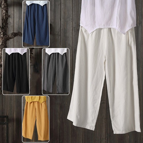 Donna lino pantaloni gamba - lino,